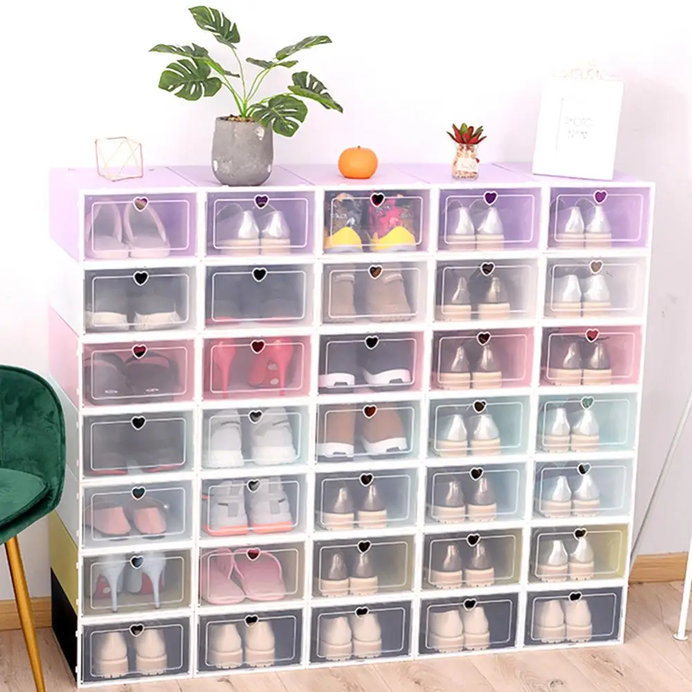 set Може да се наслагва комбинация Шкаф за обувки Прозрачен калъф за обувки Кутии за обувки Удебелени прахоустойчиви обувки Организатор - 1