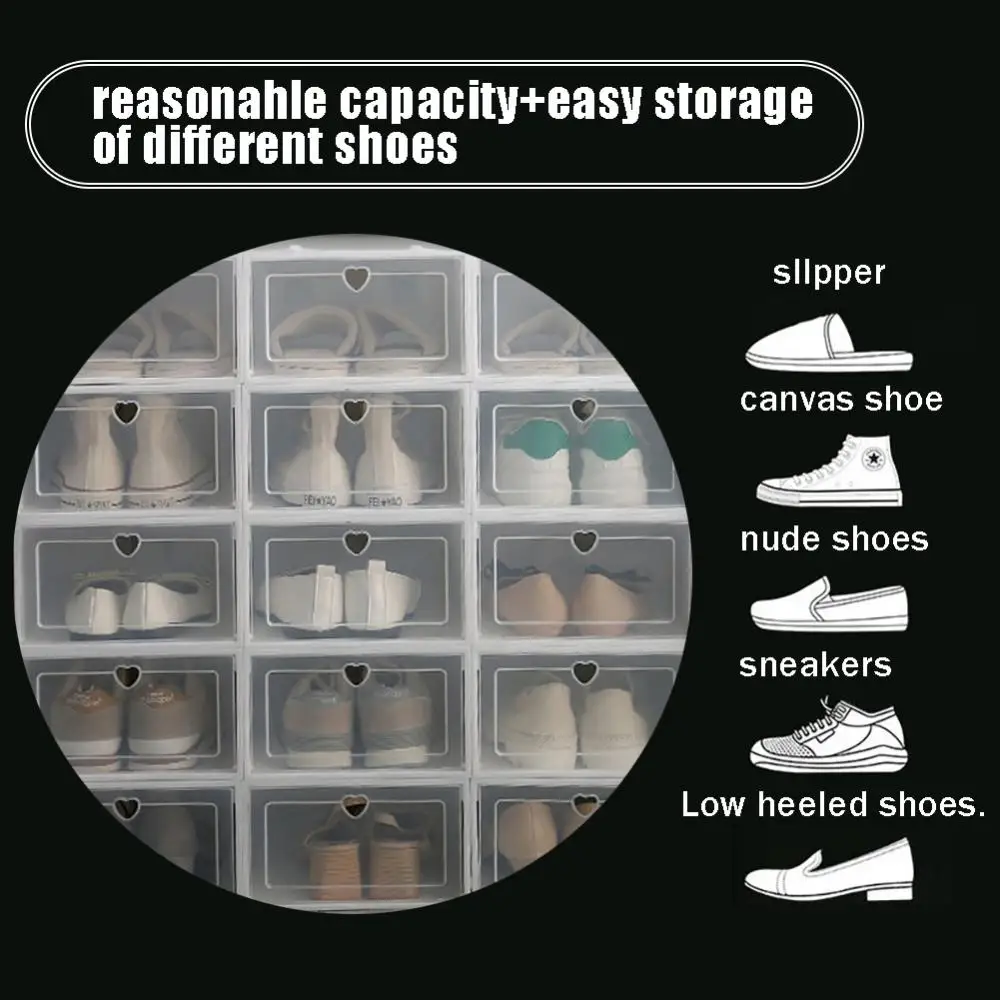 set Може да се наслагва комбинация Шкаф за обувки Прозрачен калъф за обувки Кутии за обувки Удебелени прахоустойчиви обувки Организатор - 2