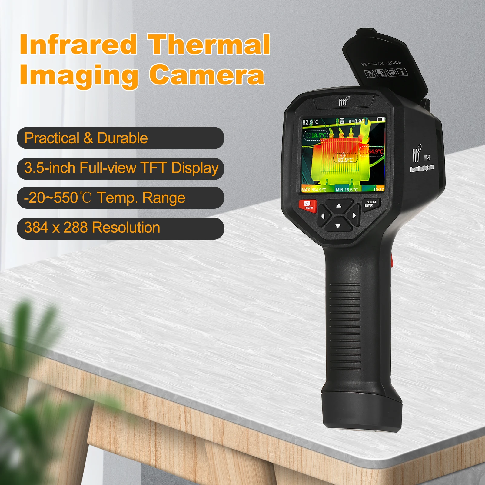  Hti HT-H8 Инфрачервена термовизионна камера Акумулаторна IR термовизионна камера WiFi 384 x 288 Резолюция -20 ~ 550 °C / -4 ~ 1022 °F 3.5-инчов - 0