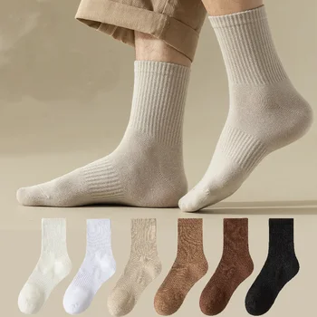 Дамски чорапи памук ретро екипажа тръба плътен цвят зимна мода Hajuruku черно бяло високо качество хлабав Корея дълго сладък чорапи