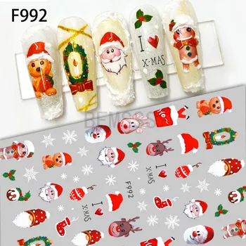 Коледа Дядо Коледа нокти ваденки детски сладък карикатура лосове симулация цветя коледни елхи снежинки нокти изкуство стикери