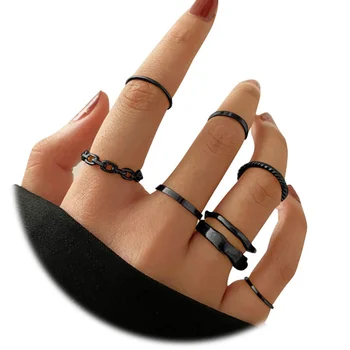 Черен джолан пръстен на едро творческа личност простота двойна комбинация костюм 7 комплект пръстен